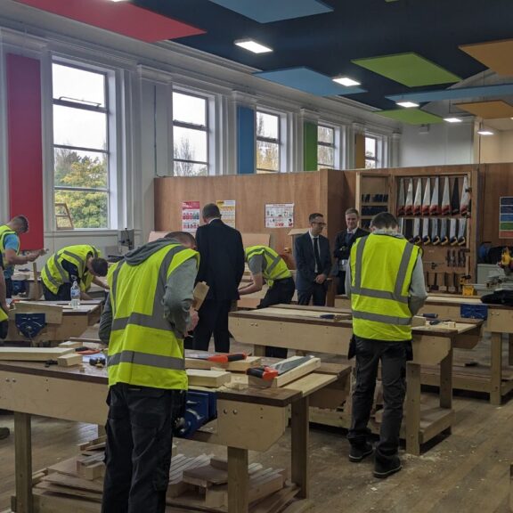 Carpentry workshop at construction opening event