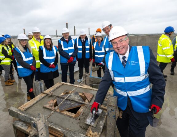 Executive staff from South Staffordshire College at topping out event for new Tamworth College